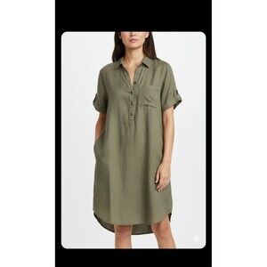 Caslon Sleeveless Army Green Button Front Midi Shirt Dress Size Medium